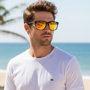 New! Quiksilver QS4002 BLK/OLV Black/Olive Frame Sunglasses Gold Mirror Lenses